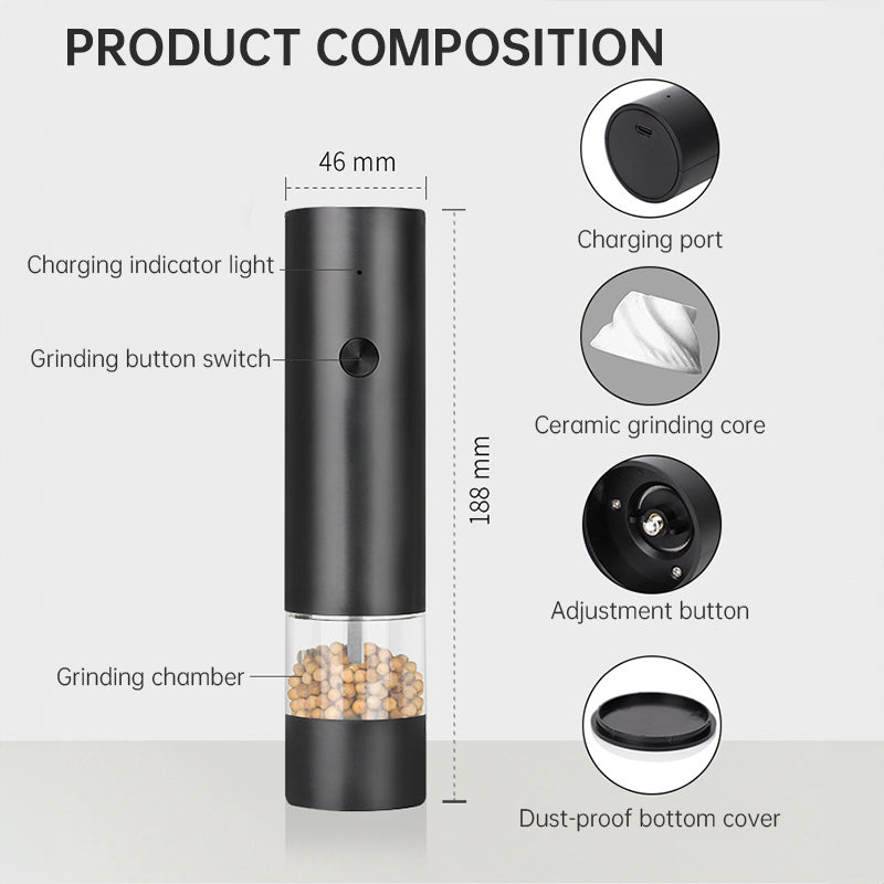 USB Charging Electric Pepper & Sea Salt Grinder with Base and Double Support for Easy Charging and Use - Smart Savvy