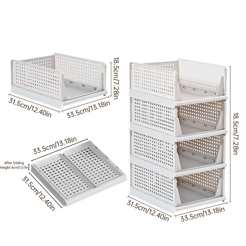 4 Pack Plastic Closet Organizer Bins, Stackable Foldable Storage Baskets with Slide-Out Rails for Clothes, Toys, T-Shirts eprolo