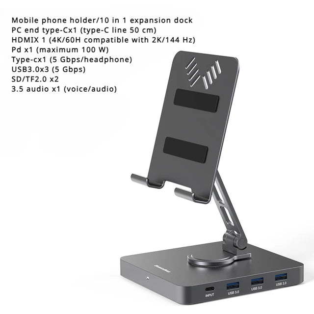 4K/60Hz Gigabit Ethernet Port USB 3.0 Splitter Hub Converter Flat Panel Rotary Stand Type-c Docking Station eprolo