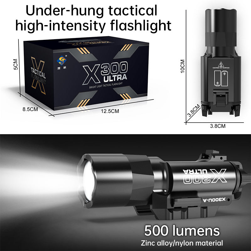Tactica Flashlight X300-B/X300U-B/XU35: metal pistol gun strobe LED lights for 20mm rails, ideal for airsoft and hunting. - Smart Savvy