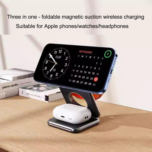 Three in one wireless charger with foldable magnetic suction suitable for iPhone wireless charging, phone holder desktop eprolo