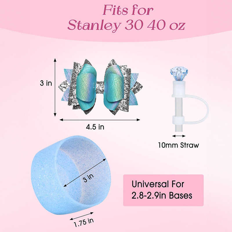 Cup Boot for Stanley 40/30 oz: Straw Cover, Bow Topper, Diamond Caps, Bottom Protector, 3 PCS Set. - Smart Savvy