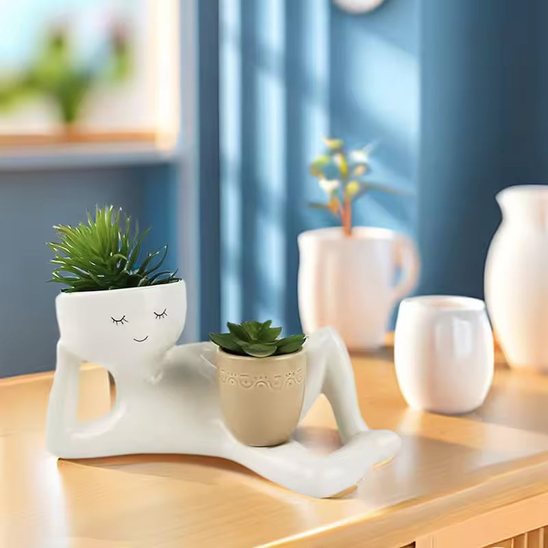 Funny Resin Succulent Pot: Relaxing - pose Figure with Pot Planter, Drainage Hole, Ideal for Succulents and Cacti - Smart Savvy