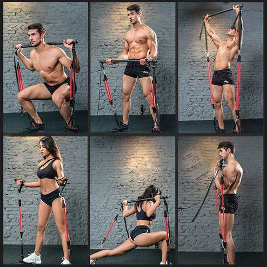 Resistance Band Pilates Stick Gym Exercise Muscle Power Tension Bar With Fitness Stick Home Body Work Out Fitness Pull Rope eprolo