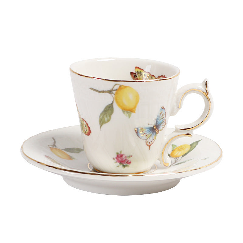 European - style Elegant Lemon Espresso Cups Set: Includes Tea Cups, Saucers, Ceramic Mugs, and a Dessert Plate - Smart Savvy