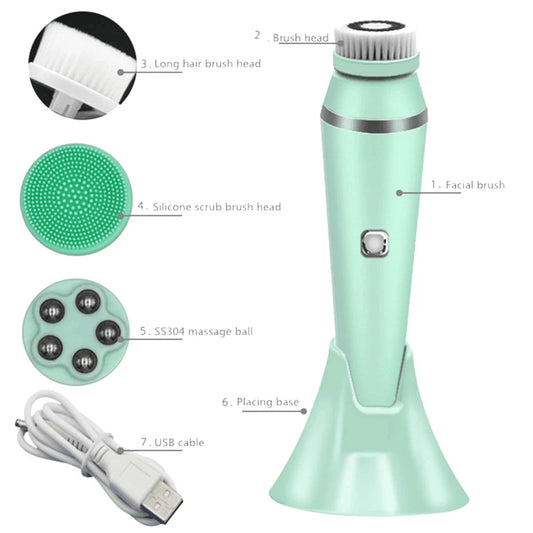 4 IN 1 Electric Face Deep Cleansing Brush Spin Pore Cleaner Face Wash Machine Makeup Remove Waterproof Facial Massager Skin Care eprolo