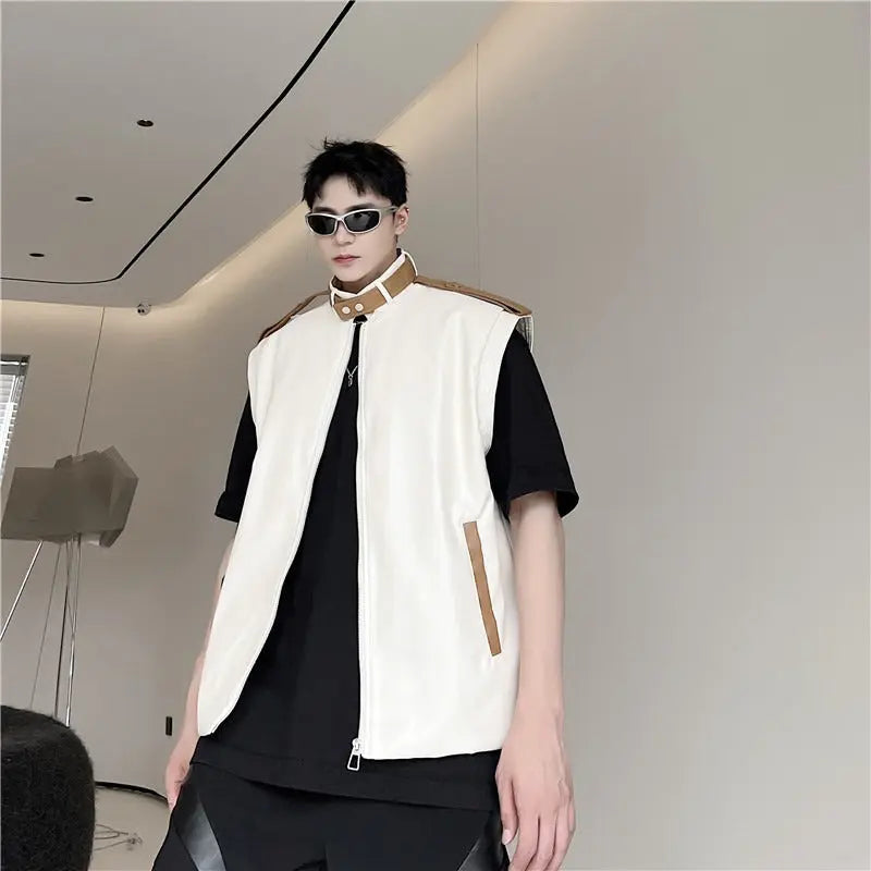 Personalized design sense top leather color blocking niche sleeveless vest trendy brand - Smart Savvy