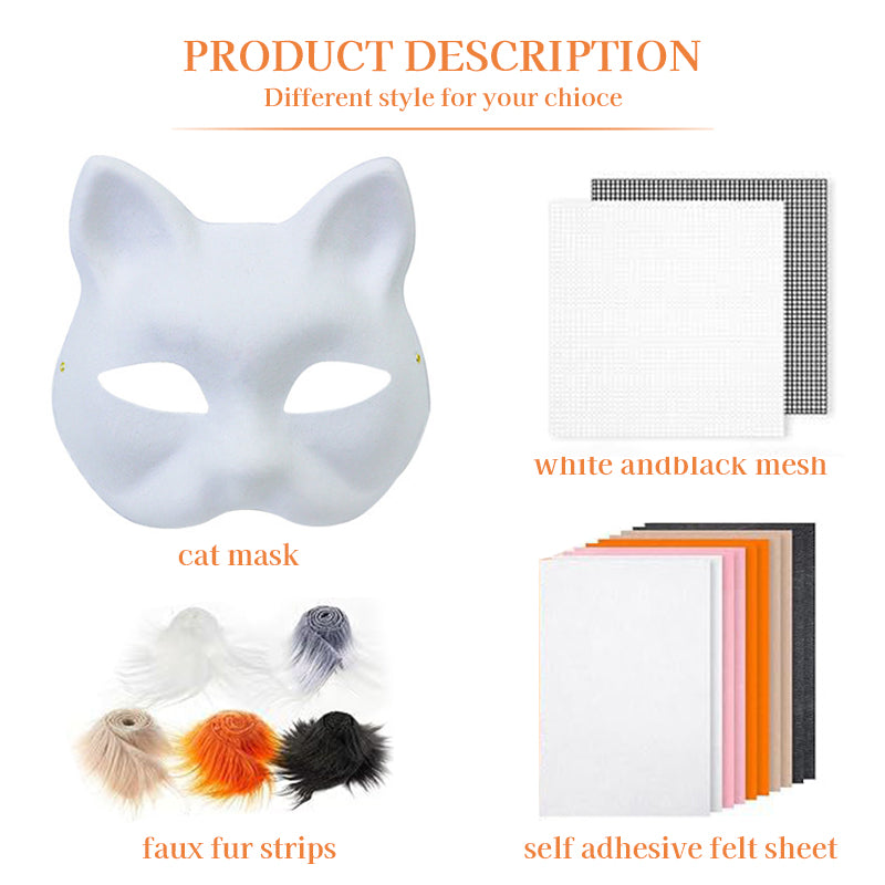 6 Sets Therian Mask Kit. Half-face paper blank masks, hand-painted cat. For DIY, masquerade, cosplay, Christmas gifts. Create un - Smart Savvy