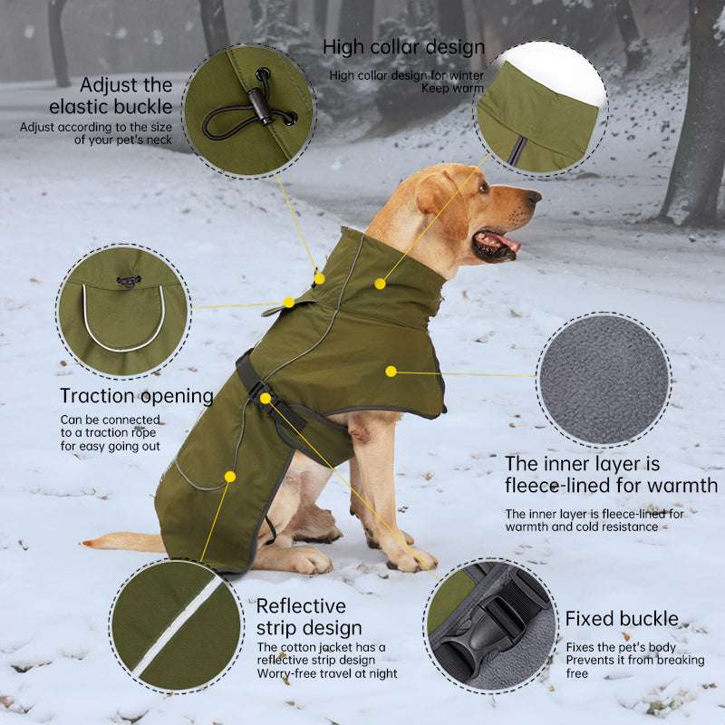 Waterproof Dog Jacket with Fleece Lining for Cold & Outdoor. Reflective, in Colors like Black, etc. - Smart Savvy