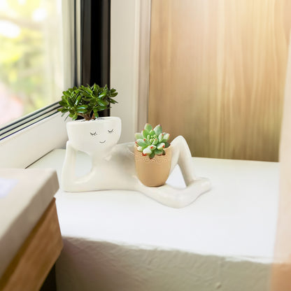 Funny Resin Succulent Pot: Relaxing - pose Figure with Pot Planter, Drainage Hole, Ideal for Succulents and Cacti - Smart Savvy