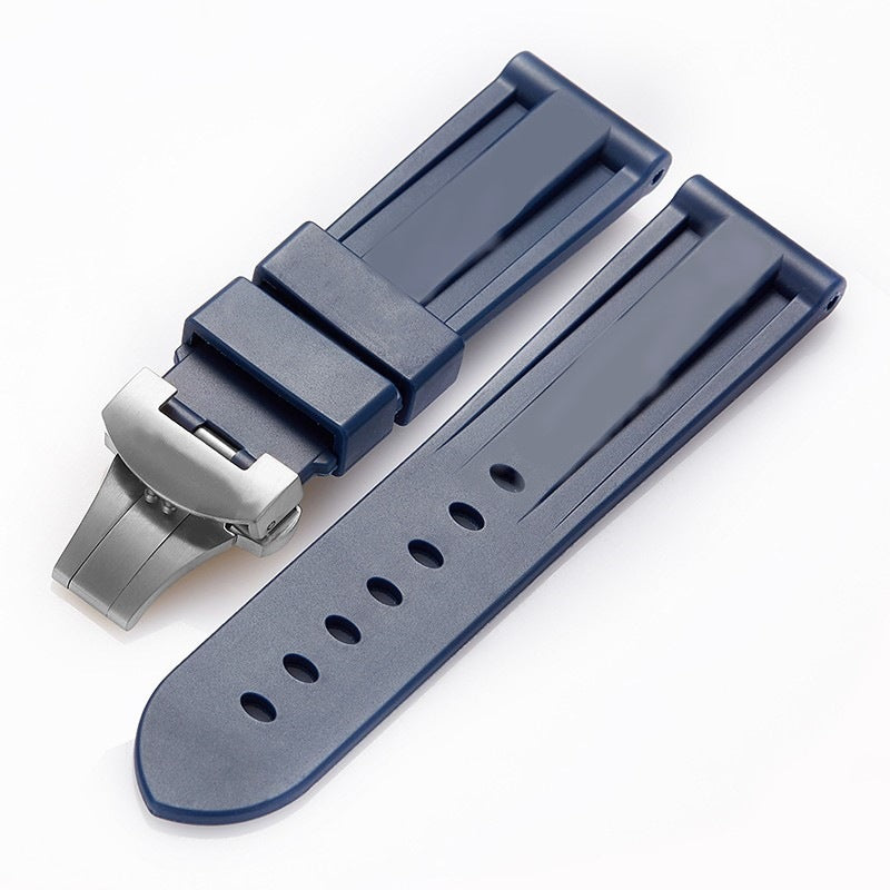 Panerai sea rubber watch strap original butterfly buckle folding buckle waterproof rubber silicone strap men's 22 24mm - Smart Savvy