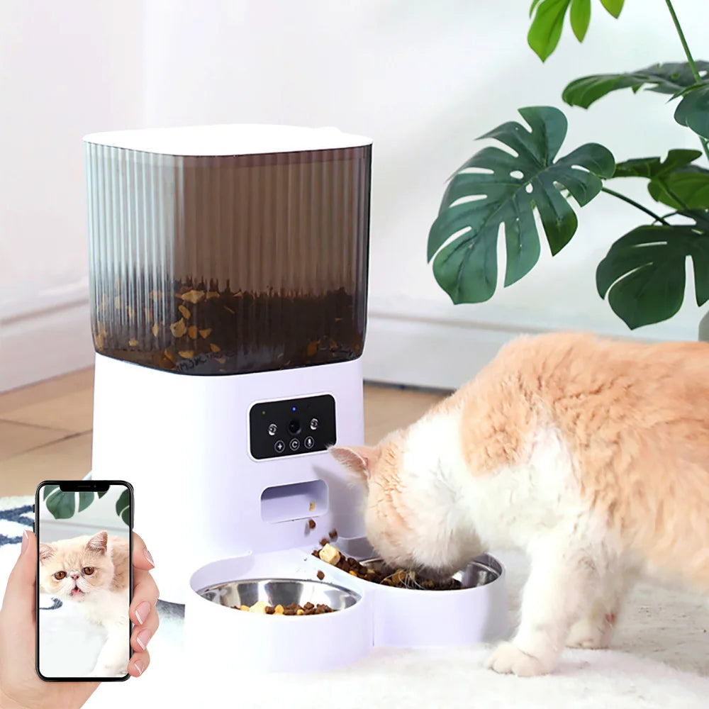 5L Double Bowls Smart Automatic Cat Feeder With Camera Cat Dry Food Video Dispenser Pet Smart Voice Recorder Auto Feeder For Dog eprolo