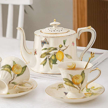 European - style Elegant Lemon Espresso Cups Set: Includes Tea Cups, Saucers, Ceramic Mugs, and a Dessert Plate - Smart Savvy