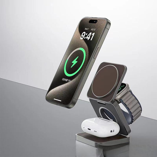 Three in one wireless charger with foldable magnetic suction suitable for iPhone wireless charging, phone holder desktop eprolo