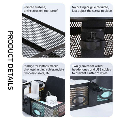Mesh Desk Organizer with Clamp-on Swivel Pencil Drawer, having a hidden, sturdy C-Clamp mount system and easy installation. - Smart Savvy