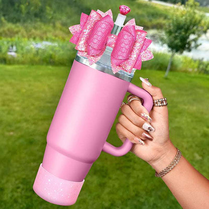 Cup Boot for Stanley 40/30 oz: Straw Cover, Bow Topper, Diamond Caps, Bottom Protector, 3 PCS Set. - Smart Savvy