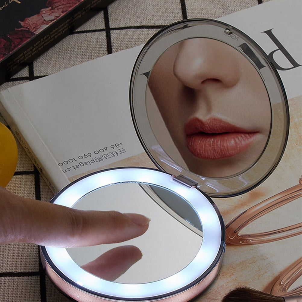 LED Lighted Vanity Travel Makeup Mirror Foldable Compact USB Charging Cosmetic Makeup Mirror Light Beauty Tools eprolo