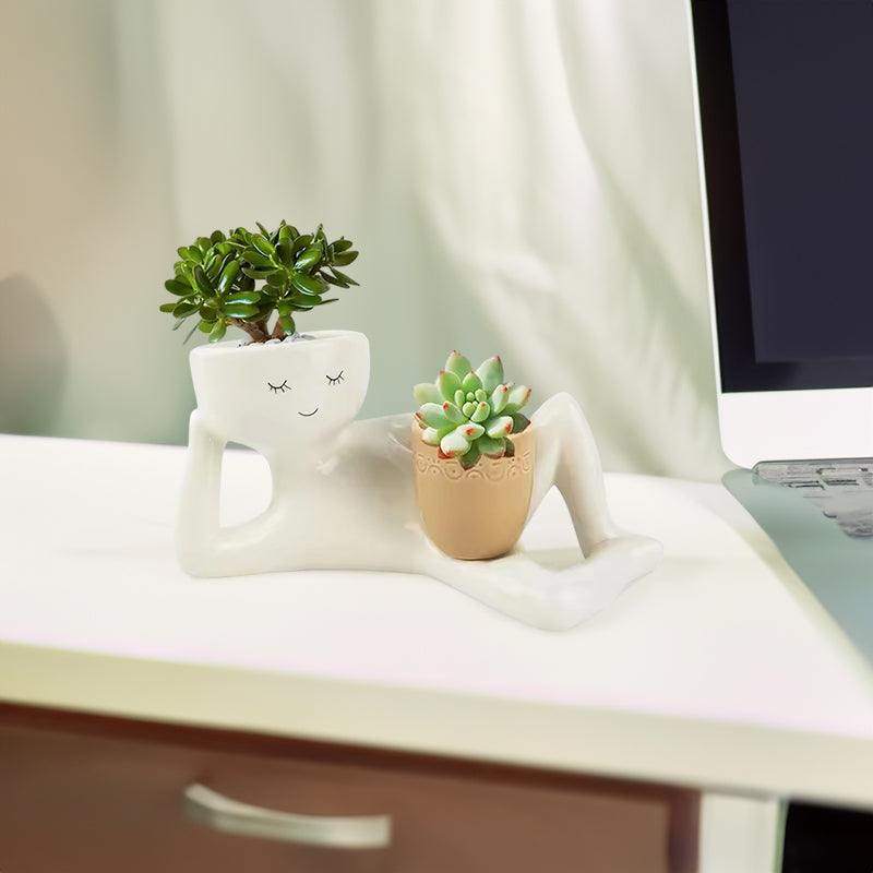 Funny Resin Succulent Pot: Relaxing - pose Figure with Pot Planter, Drainage Hole, Ideal for Succulents and Cacti - Smart Savvy