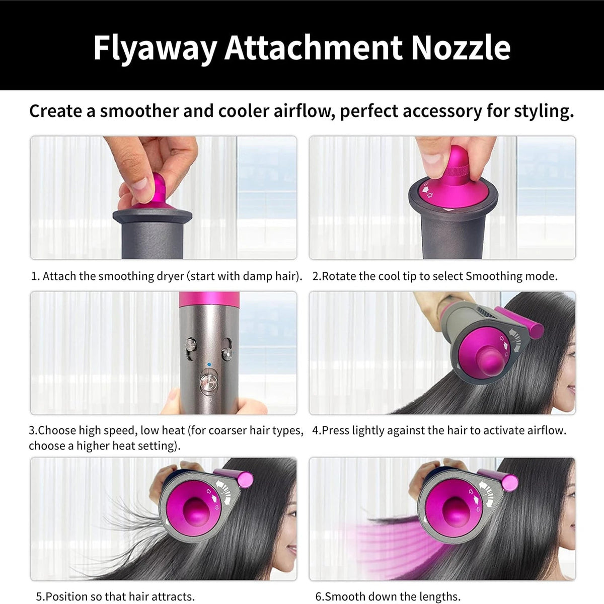 Anti-Flight Flyaway Attachment Nozzle for Dyson Airwrap Smoothing Dryer Accessories for Dyson HS05/01 Straightening Hair Nozzle eprolo