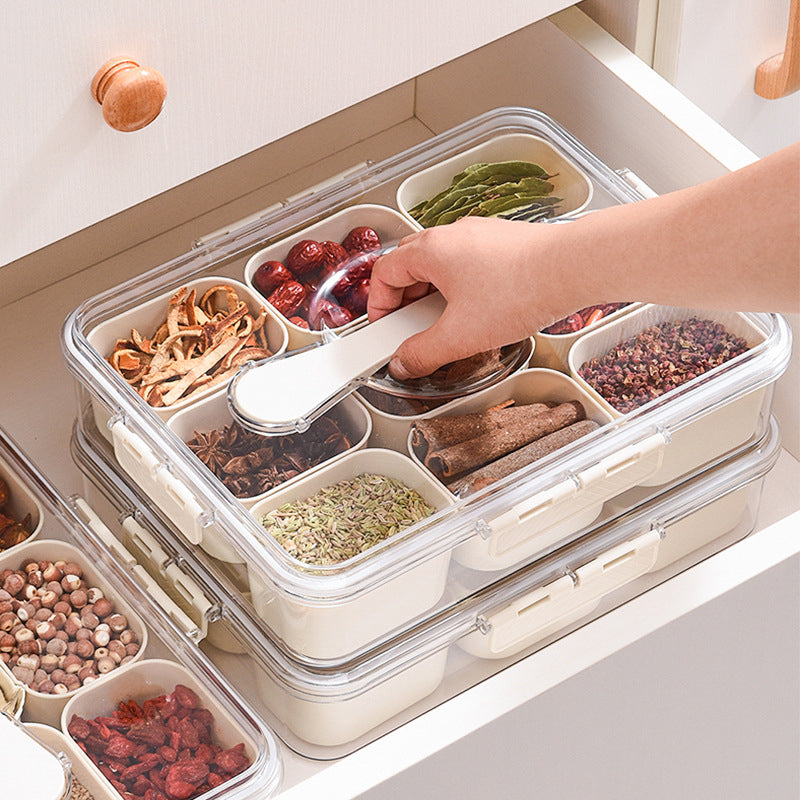 Design Sealed Snackle Storage Box With 9pcs Divider Plastic Divided Veggie Tray With Lid And Handle eprolo