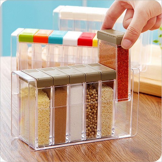 Transparent Spice Jar Set Salt and Pepper Seasoning Bottle Colorful Lid Kitchen Condiment Cruet Storage Container eprolo