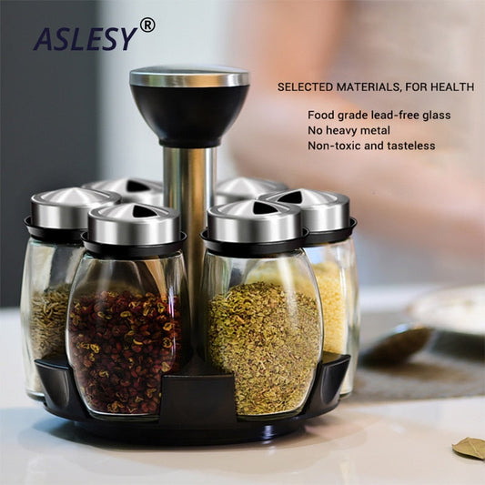 Rotating Cruet Condiment Seasoning Jars Set for Spices Pepper Sprays Bottles Salt Shakers Holder Kitchen Storage Rack Organizer eprolo