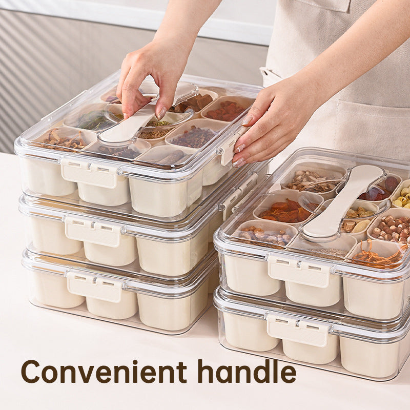 Design Sealed Snackle Storage Box With 9pcs Divider Plastic Divided Veggie Tray With Lid And Handle eprolo