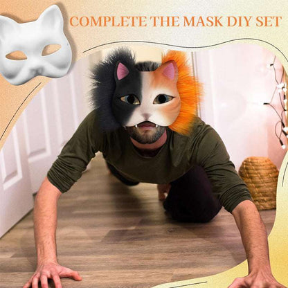 6 Sets Therian Mask Kit. Half-face paper blank masks, hand-painted cat. For DIY, masquerade, cosplay, Christmas gifts. Create un - Smart Savvy
