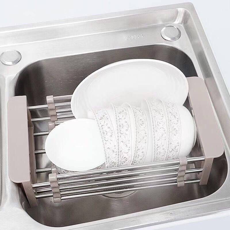 Stainless Steel Adjustable Telescopic Kitchen Over Sink Dish Drying Rack Insert Storage Organizer Fruit Vegetable Tray Drainer eprolo