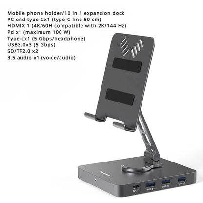 4K/60Hz Gigabit Ethernet Port USB 3.0 Splitter Hub Converter Flat Panel Rotary Stand Type-c Docking Station eprolo