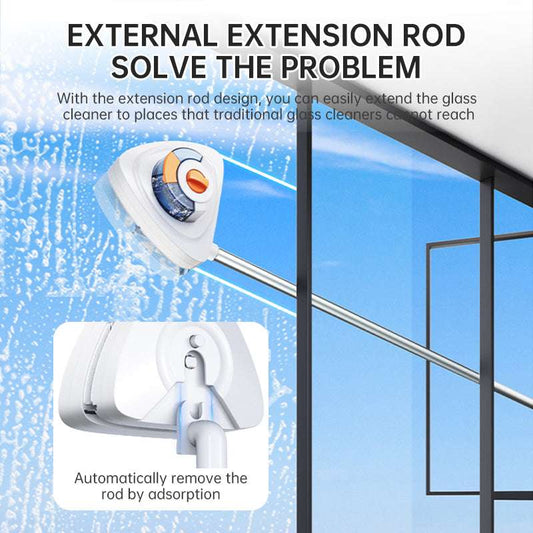 New magnetic glass cleaner with extended pole and double-sided water storage for high-rise home use. - Smart Savvy