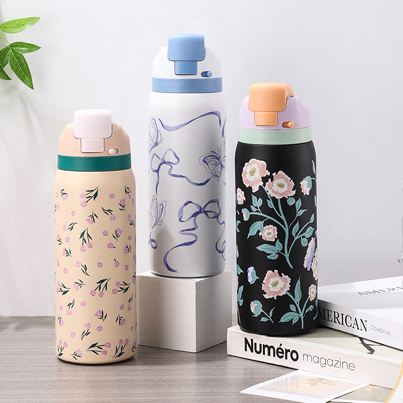 Fashionable Stainless Steel Insulated Bottle with Cartoon Patterns, Large-Capacity Jump Cup, Ideal for Outdoor Sports. - Smart Savvy