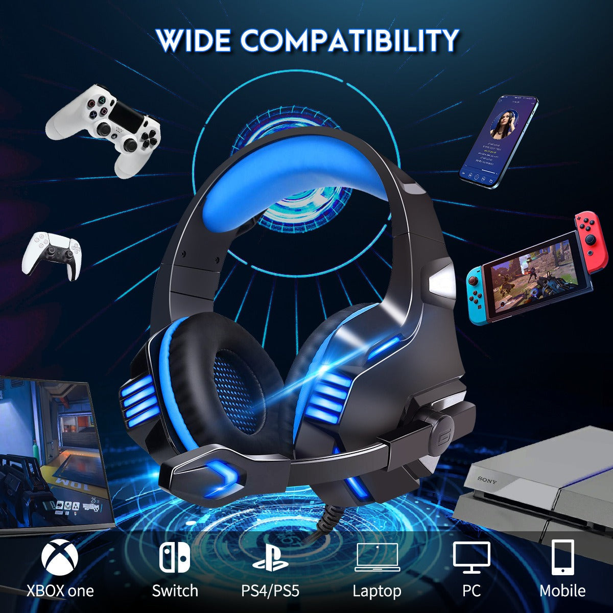 Head mounted gaming headphones RGB headphones wired headphones mobile phones computers subwoofers eprolo