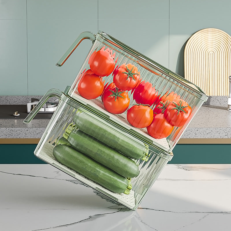 Refrigerator Storage Box Household Drainable Food Storage Box Sealed Storage Box With Handle Stacking Storage Box eprolo