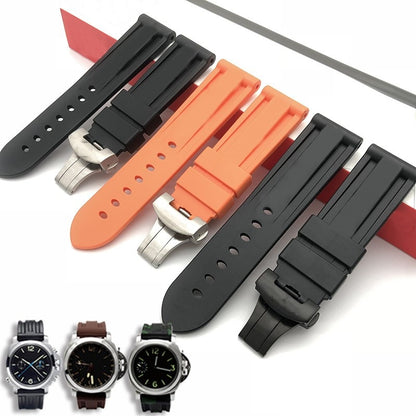 Panerai sea rubber watch strap original butterfly buckle folding buckle waterproof rubber silicone strap men's 22 24mm - Smart Savvy