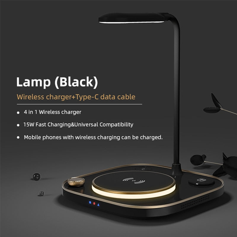 15w Fast 3 In 1 Wireless Charging for IPhone Phone Watch Earphone Modern Led Office Desk Lamp Wireless Charger Lamp eprolo
