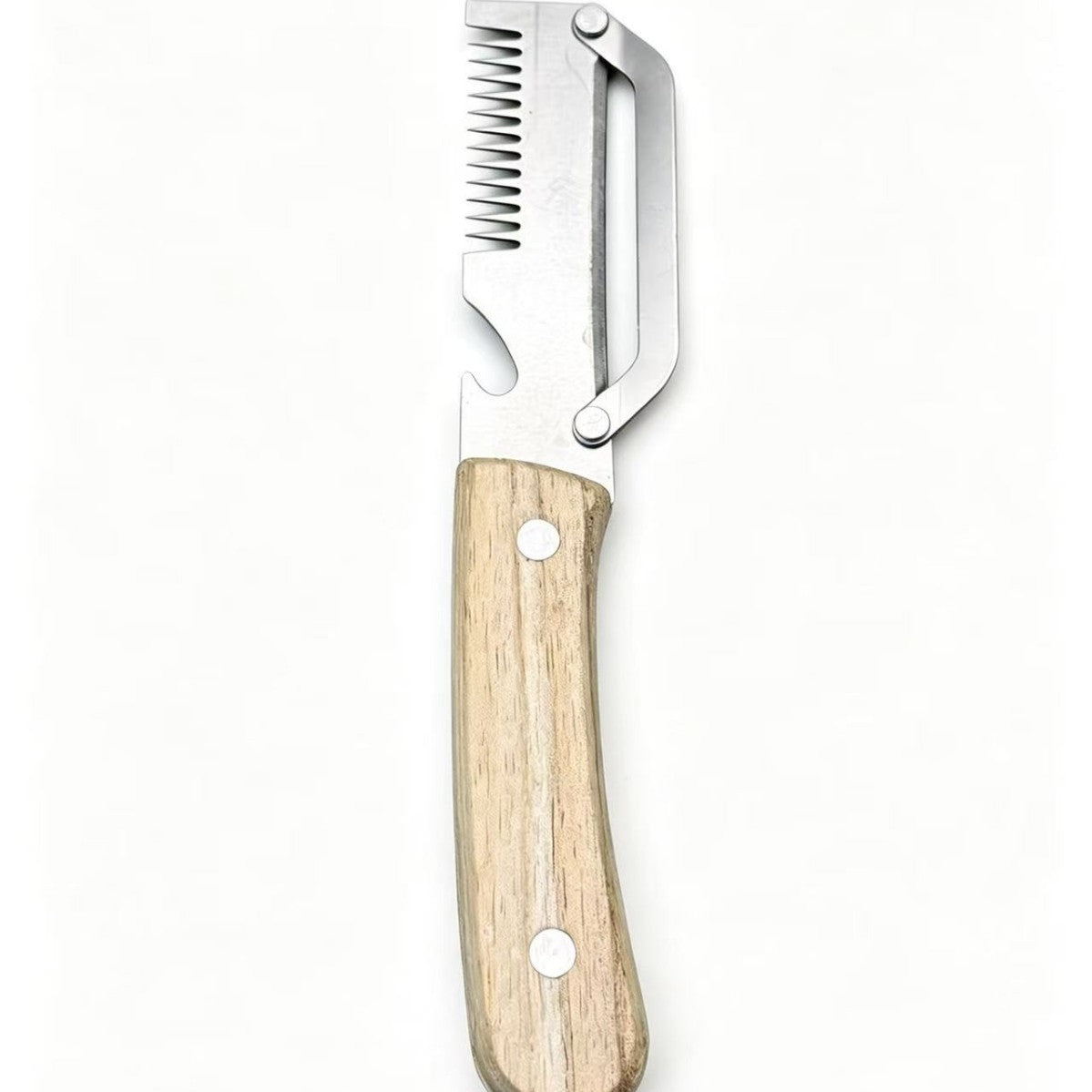 Kitchen Multi-functional Onion and Vegetable Slicer with Wooden Handle, Bottle Opener, Fruit Cutter, Peeler &ndash; 2-in-1 Household Knife Tool eprolo