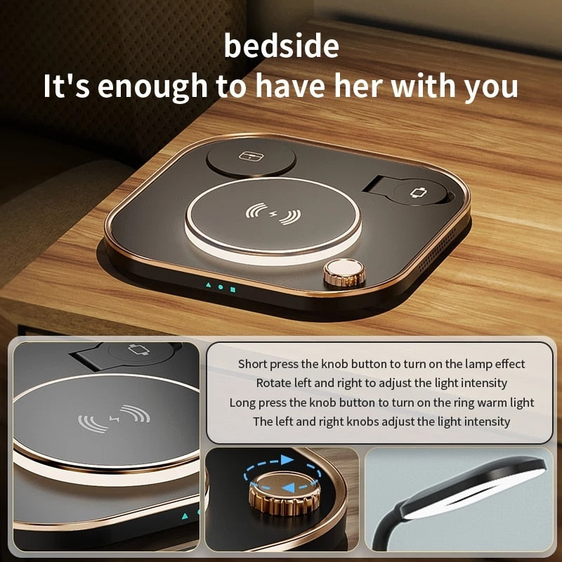 15w Fast 3 In 1 Wireless Charging for IPhone Phone Watch Earphone Modern Led Office Desk Lamp Wireless Charger Lamp eprolo
