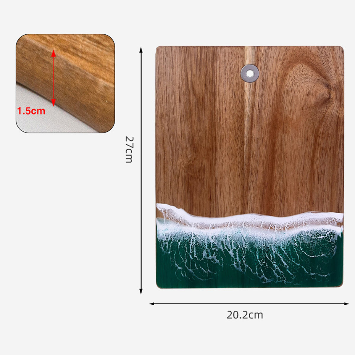 Wood Cutting Board Resin Blue green Wave Pattern eprolo