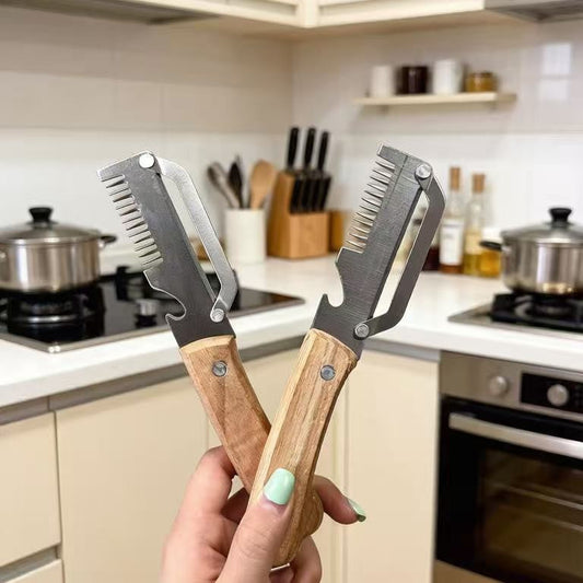 Kitchen Multi-functional Onion and Vegetable Slicer with Wooden Handle, Bottle Opener, Fruit Cutter, Peeler &ndash; 2-in-1 Household Knife Tool eprolo