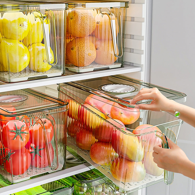 Refrigerator Storage Box Household Drainable Food Storage Box Sealed Storage Box With Handle Stacking Storage Box eprolo