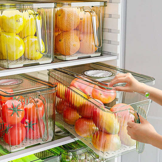 Refrigerator Storage Box Household Drainable Food Storage Box Sealed Storage Box With Handle Stacking Storage Box eprolo