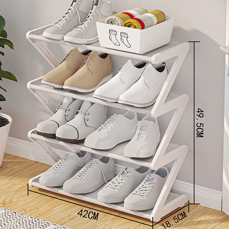 Z-shaped 4-layer shoe organizer: space-saving, wall/corner-mount, stackable, adjustable storage shelf. eprolo