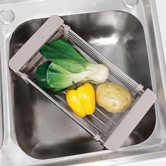 Stainless Steel Adjustable Telescopic Kitchen Over Sink Dish Drying Rack Insert Storage Organizer Fruit Vegetable Tray Drainer eprolo