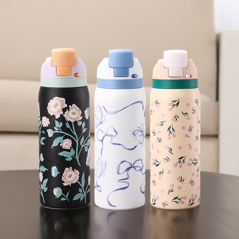 Fashionable Stainless Steel Insulated Bottle with Cartoon Patterns, Large-Capacity Jump Cup, Ideal for Outdoor Sports. - Smart Savvy
