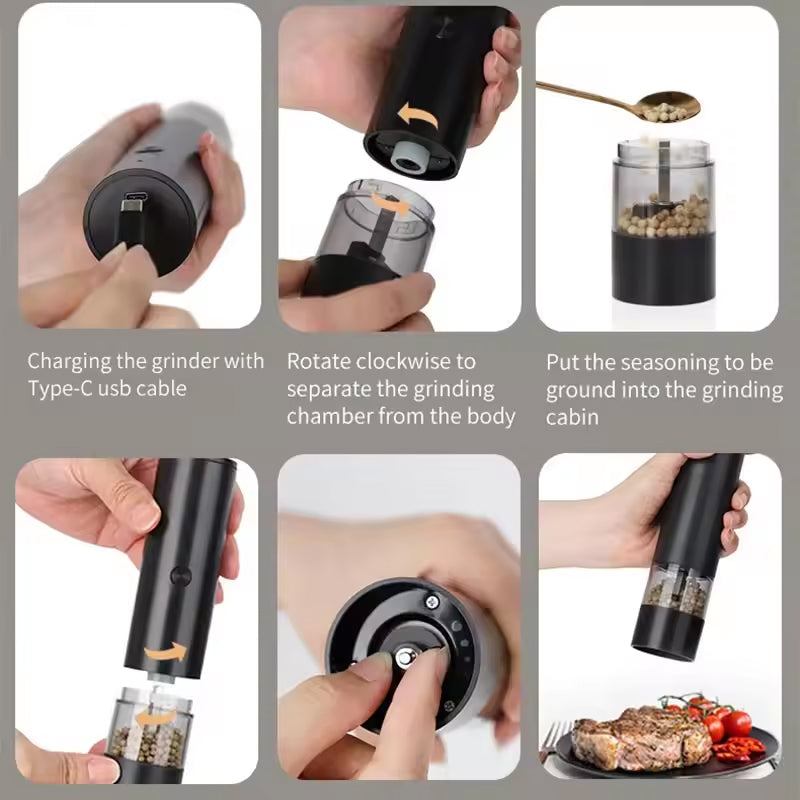 USB Charging Electric Pepper & Sea Salt Grinder with Base and Double Support for Easy Charging and Use - Smart Savvy