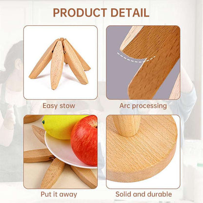 A set of tree - shaped wooden items including 4 trivets for hot dishes, pots, and pans, along with 1 stand. - Smart Savvy