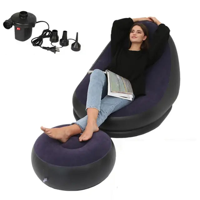 Inflatable Air Mattress Lazy Sofa Deck Chair Comfortable Leg Stool Rest Single Beanbag for home and Outdoor Use - Smart Savvy