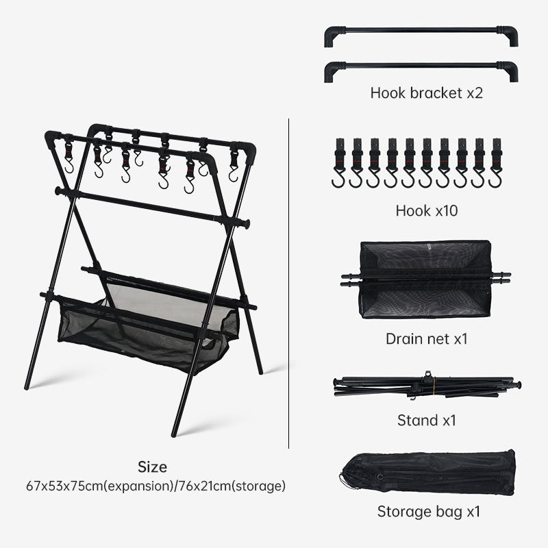 Outdoor camping folding shelf camping car drying rack drying net drying rack storage rack eprolo