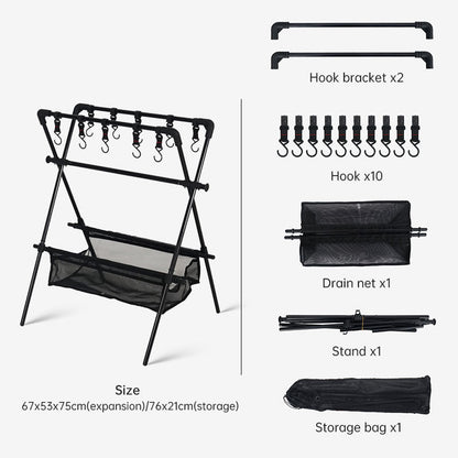 Outdoor camping folding shelf camping car drying rack drying net drying rack storage rack eprolo
